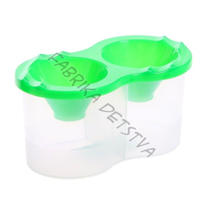 Стакан - непроливайка для рисования двойной Calligrata, 150 мл x2, с держателем для кистей, зелёный