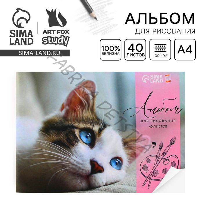 Альбом для рисования 40 листов А4 на скрепке «Котёнок» обложка 160 г/м2, бумага 100 г/м2.