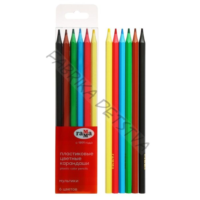 Карандаши цветные пластиковые 6 цветов «Гамма. Мультики», заточенные, ПВХ, европодвес