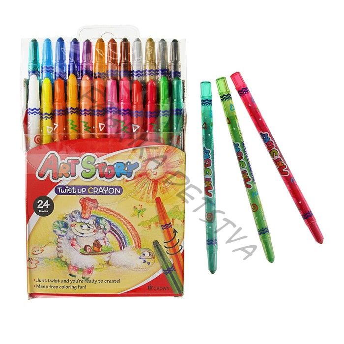 Мелки восковые 24 Crown, Art, Story, выкручивающийся стержень