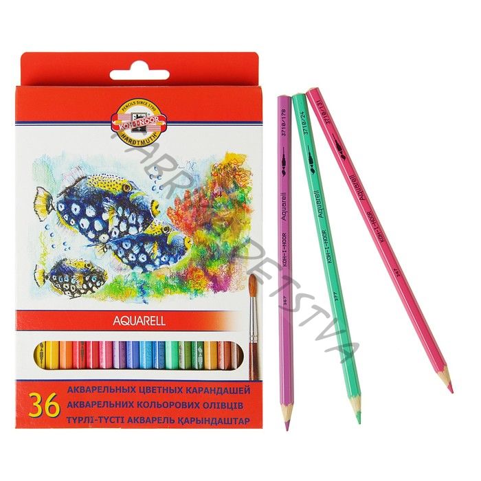 Карандаши цветные акварельные Koh-I-Noor Fish=3719/36, 36 цветов, картонная коробка, европодвес
