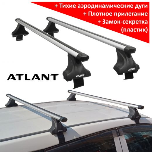 Багажник на крышу Nissan AD (Y12, 2005-...), Атлант, аэродинамические дуги Эконом, опора Е