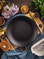 Тарелка обеденная, керамика, 24 см, круглая, Крафт, Daniks, Y4-7600, черная