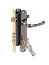 Замок врезной Apecs, 2210/60-B/G, 2876, ручка в комплекте, цилиндровый, черный никель/золото