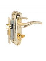 Замок врезной защелка, Vrata, 50/106-ЦМ70, 210302, ручка в комплекте, цилиндровый, матовое золото