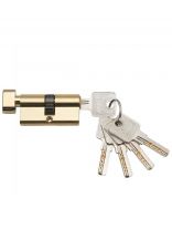 Личинка замка двери Trodos, ЦМВП, 209213, 70 мм, с заверткой, золото, блистер, 5 ключей