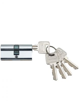 Личинка замка двери Trodos, ЦМ, 209214, 80 мм, хром, блистер, 5 ключей