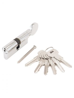 Личинка замка двери Аллюр, A.G 70-6К CP, 981, 70 мм, ключ-вертушка, хром, 5 ключей, блистер