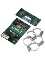 Хомут обжимной червячный, 16-25 мм, нержавеющая сталь, 5 шт, индивидуальная упаковка, Grandy