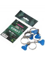 Хомут обжимной червячный с барашком, 16-25 мм, нержавеющая сталь, 5 шт, индивидуальная упаковка, Grandy