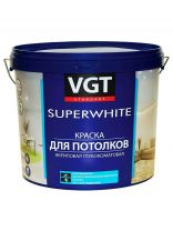 Краска водно-дисперсионная, VGT, акриловая, для потолков, матовая, супербелая, 15 кг