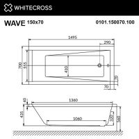 Прямоугольная акриловая  ванна WHITECROSS Wave 150x70 схема 7