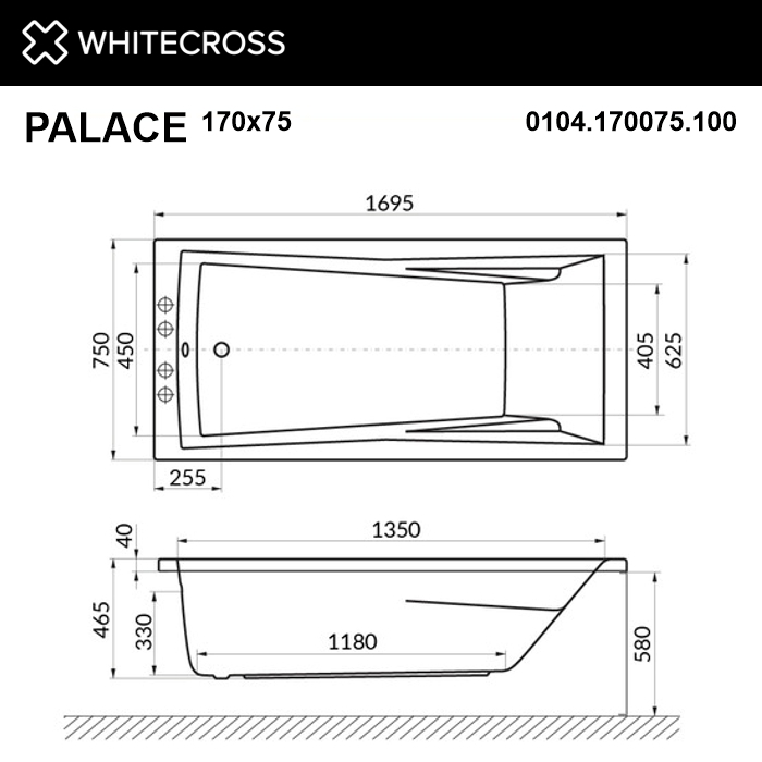 Акриловая ванна WHITECROSS Palace 170x75 с гидромассажем ФОТО