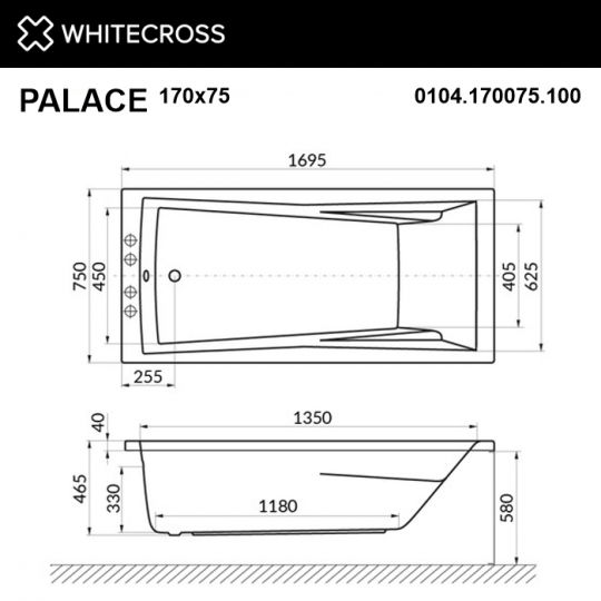 Акриловая ванна WHITECROSS Palace 170x75 с гидромассажем схема 20