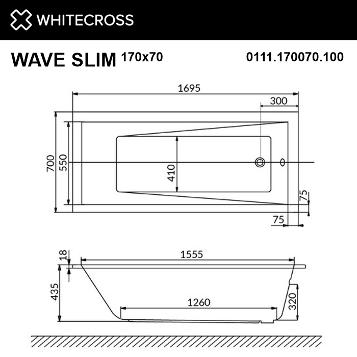 Гидромассажная ванна WHITECROSS Wave Slim 170x70 схема 3