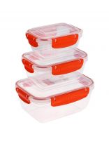 Набор контейнеров пищевых пластик, 0.4, 0.8, 1.4 л, 3 шт, в ассортименте, прямоугольный, воздухонепроницаемый, DDStyle, 30817