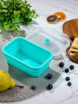 Контейнер пищевой пластик, 0.8 л, 18х12 см, голубой, прямоугольный, складной, Y4-6488