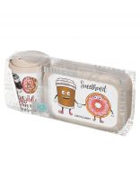 Набор посуды пластик, 0.85 л, 26.7х13х9.5 см, 2 шт, бежевый, прямоугольный, ланч-бокс, 0.85 л, с декором, стакан 420мл, с крышкой, с декором