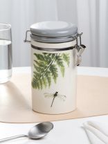 Банка для сыпучих продуктов, керамика, 0.8 л, 9.5х9.5х18 см, с крышкой, с бугельным замком, Prima Collection, Дикий папоротник