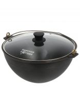 Казан чугун, 7 л, с крышкой, крышка стекло, с дужкой, Камская посуда, к72д