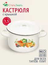 Кастрюля эмалированная сталь, 1.5 л, крышка сталь, цилиндрическая, СтальЭмаль, 1с15с/1, в ассортименте, индукция