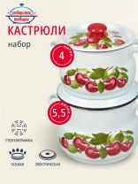 Набор посуды эмалированная сталь, 4 предмета, кастрюли 4,5.5 л, Сибирские товары, Вишневый сад 10, N10B55