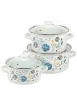 Набор посуды эмалированная сталь, 6 предметов, кастрюли 2.3, 3, 4 л, Керченский металлургический завод, Галактика-1-Экстра, белый