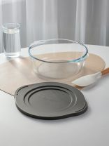 Кастрюля для запекания стекло, 22х22х10 см, 2 л, круглая, с крышкой, серая, Borcam, 59001GREY