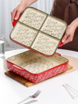 Форма для запекания керамика, 27х31х8 см, прямоугольная, с крышкой, двойная, Ветви на красном, B010430