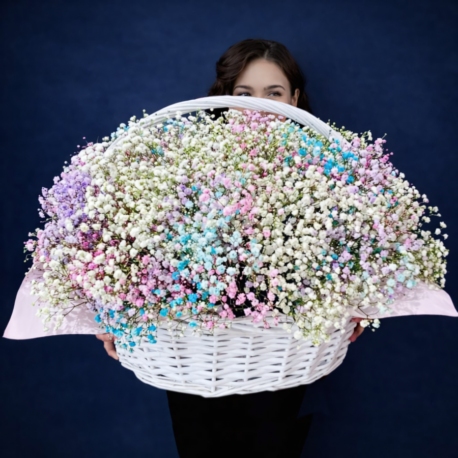 Корзина с радужной гипсофилой