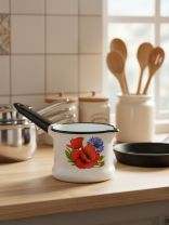 Ковш сталь, эмалированное покрытие, 1 л, стальная ручка, индукция, Керченский металлургический завод, 90104-072/4, в ассортименте