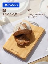 Доска разделочная бамбук, 28х18х1.8 см, с ручкой, прямоугольная, Daniks, H-1080S