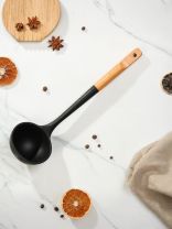 Половник для кухни, бамбук, силикон, навеска, черный, Daniks, Black, WFCFA-0038-3