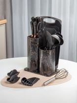 Набор кухонных принадлежностей 25 предметов, силикон, на подставке, с доской, черный, Daniks, Y4-9608