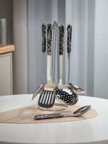 Набор кухонных принадлежностей 7 предметов, сталь, на подставке, навеска, черный, Daniks, Y4-9, ручка пластик