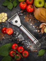 Овощечистка нержавеющая сталь, рукоятка металл, с поперечным лезвием, Daniks, Стандарт, YW-KT006S-3/D-039