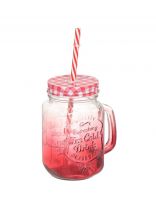 Банка для напитков/смузи стекло, 450 мл, с крышкой, с трубочкой, SDFG0114-4, красная