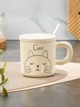 Кружка керамика, 400 мл, Смешные котята, с крышкой, с ложкой, 9.4х9.4 см, с крышкой, Y4-8975, в ассортименте