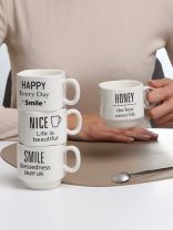 Набор кружек керамика, 4 шт, 200 мл, Стильное утро, Daniks, Y4-9702, металлическая подставка