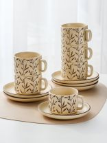 Набор чайный керамика, 12 предметов, на 6 персон, 220 мл, бежевый, Веточки, B060504