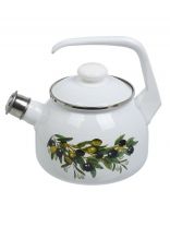 Чайник сталь, эмалированное покрытие, 2.5 л, со свистком, с кнопкой, ЛЗЭП, Оливковая ветвь, индукция, белый, С-2711АП/4