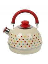 Чайник сталь, эмалированное покрытие, 3.5 л, со свистком, подвижная ручка, Рубин, Разноцветные горохи, слоновая кость, TMM04/35/04/24/H13