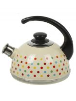 Чайник сталь, эмалированное покрытие, 2.5 л, со свистком, ручка консольная, Рубин, Разноцветные горохи, слоновая кость, T04/25/04/24