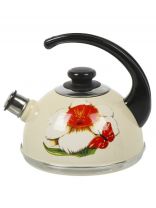 Чайник сталь, эмалированное покрытие, 2.5 л, со свистком, ручка консольная, Рубин, Нарцисс, слоновая кость, T04/25/04/07