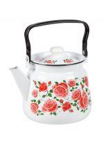 Чайник сталь, эмалированное покрытие, 3.5 л, с кнопкой, Сибирские товары, Роза плетистая, белый, С2716.37*88