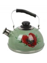 Чайник сталь, эмалированное покрытие, 2.5 л, со свистком, подвижная ручка, Рубин, Маковый цветок, седалон, TM04/25/10/04