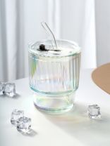 Стакан 400 мл, стекло, Перламутр, с трубочкой, B060520