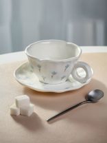 Чайная пара керамика, 2 предмета, на 1 персону, 220 мл, Английский стиль, голубые цветы, ручная работа, блюдце 15х2 см, B060325