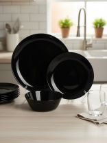 Сервиз столовый стеклокерамика, 18 предметов, на 6 персон, Луна черная, гладкий круглый 1/2, 100ч-18лк