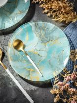 Тарелка десертная, стекло, 18 см, круглая, Флюид, Daniks, бирюза